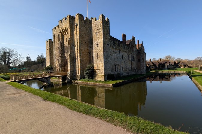 The bridge across the moat to Hever Castle's medieval gatehouse